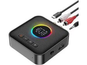 RGB Upgraded Bluetooth 5.4 Audio Receiver Transmitter for TV Home Stereo/Speakers Bluetooth Audio Adapter with Display, USB, RCA, 3.5 mm AUX, FM Radio Input/Output RGB Upgraded Bluetooth 5.4 Audio Receiver Transmitter for TV Home Stereo/Speakers Bluetooth Audio Adapter with Display, USB, RCA, 3.5 mm AUX, FM Radio Input/Output