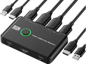 4K HDMI USB KVM Switch 2 Port Box, USB HDMI-Compatible Switches for 2 Computers Share Keyboard Mouse Printer and one HD Monitor, Support 4K @60Hz, with 2 USB Cables and 2 HDMI-Compatible Cables 4K HDMI USB KVM Switch 2 Port Box, USB HDMI-Compatible Switches for 2 Computers Share Keyboard Mouse Printer and one HD Monitor, Support 4K @60Hz, with 2 USB Cables and 2 HDMI-Compatible Cables