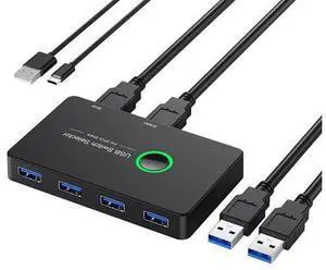 USB 3.0 Switch Selector, USB3.0 2 in 4 Out for 2 Computers Share 4 Port USB KVM Switcher Hub for PC Mouse Keyboard Printer Scanner Compatible with Windows, MacOS USB 3.0 Switch Selector, USB3.0 2 in 4 Out for 2 Computers Share 4 Port USB KVM Switcher Hub for PC Mouse Keyboard Printer Scanner Compatible with Windows, MacOS