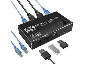 2 Port HDMI KVM Switch 2 in 1 Out, 4K @60Hz HDMI USB2.0 KVM Switch for 2 Computers 1 Monitor Share Keyboard Mouse Button Switch, Metal Case, Button & Hotkey Switch, With 2 USB Cables 2 Port HDMI KVM Switch 2 in 1 Out, 4K @60Hz HDMI USB2.0 KVM Switch for 2 Computers 1 Monitor Share Keyboard Mouse Button Switch, Metal Case, Button & Hotkey Switch, With 2 USB Cables