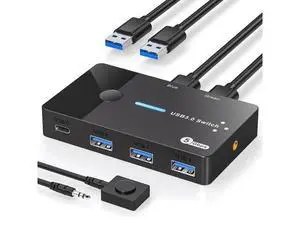 Hitoor USB 3.0 Switch 2 Computers Keyboard Mouse Switcher USB A Hub Switches Selector for 2 PC or Laptop Share 3 USB A Ports and 1 USB C Port with Extended Controller Hitoor USB 3.0 Switch 2 Computers Keyboard Mouse Switcher USB A Hub Switches Selector for 2 PC or Laptop Share 3 USB A Ports and 1 USB C Port with Extended Controller