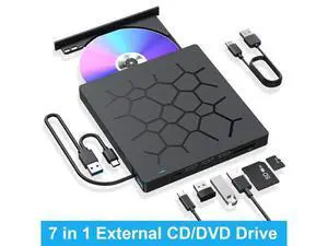 External CD/DVD Drive for Laptop, 7 IN 1 USB 3.0 Type C Portable DVD Player, CD ROM Burner Writer, External Disk Drive, Optical Drive Compatible with Laptop, PC, MacBook, Windows, Mac, Linux OS External CD/DVD Drive for Laptop, 7 IN 1 USB 3.0 Type C Portable DVD Player, CD ROM Burner Writer, External Disk Drive, Optical Drive Compatible with Laptop, PC, MacBook, Windows, Mac, Linux OS