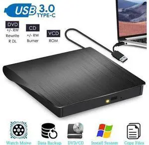 External CD/DVD Drive for Laptop, USB 3.0 Type C Portable DVD Player for Laptop, CD ROM Burner Writer External Disk Drive Optical DVD Drive Compatible with Laptop Desktop PC Windows Linux MacOS External CD/DVD Drive for Laptop, USB 3.0 Type C Portable DVD Player for Laptop, CD ROM Burner Writer External Disk Drive Optical DVD Drive Compatible with Laptop Desktop PC Windows Linux MacOS
