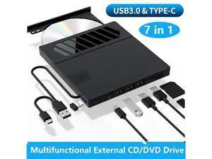 External CD DVD Drive, 7 in 1 USB 3.0 Type-C DVD Drive, Portable External DVD Burner, External CD/DVD Optical Drive with SD/TF Card Reader & 4 USB A Ports for Linux/Mac OS/Windows 7/8/10/11 External CD DVD Drive, 7 in 1 USB 3.0 Type-C DVD Drive, Portable External DVD Burner, External CD/DVD Optical Drive with SD/TF Card Reader & 4 USB A Ports for Linux/Mac OS/Windows 7/8/10/11