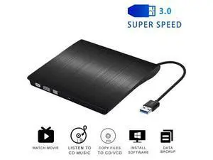 External CD DVD Drive, USB 3.0 Portable CD/DVD +/-RW Drive Slim DVD/CD ROM Rewriter Burner Compatible with Laptop Desktop PC Windows Linux Mac OS External CD DVD Drive, USB 3.0 Portable CD/DVD +/-RW Drive Slim DVD/CD ROM Rewriter Burner Compatible with Laptop Desktop PC Windows Linux Mac OS