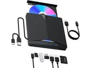 External CD/DVD Drive for Laptop, 7 in 1 USB 3.0 & Type C DVD Player Portable DVD/CD Burner, ROM CD External DVD Drive for Laptop Compatible with Laptop Desktop PC Windows MacOS External CD/DVD Drive for Laptop, 7 in 1 USB 3.0 & Type C DVD Player Portable DVD/CD Burner, ROM CD External DVD Drive for Laptop Compatible with Laptop Desktop PC Windows MacOS