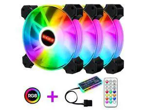 3-Pack 120mm RGB Case Fan with Remote Controller, Computer Case 12cm Cooling Fan RGB 6PIN, RGB LED Quiet High Airflow Adjustable Color LED Fan, CPU Cooler with RF Remote 3-Pack 120mm RGB Case Fan with Remote Controller, Computer Case 12cm Cooling Fan RGB 6PIN, RGB LED Quiet High Airflow Adjustable Color LED Fan, CPU Cooler with RF Remote