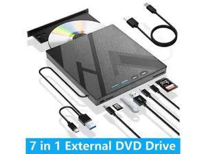 7 in 1 External CD DVD Drive, External CD/DVD Drive for Laptop with SD/TF Port, CD Burner DVD Player DVD Burner USB 3.0/Type C, CD ROM External Drive CD Drive for PC Laptop Windows Linux MacOS 7 in 1 External CD DVD Drive, External CD/DVD Drive for Laptop with SD/TF Port, CD Burner DVD Player DVD Burner USB 3.0/Type C, CD ROM External Drive CD Drive for PC Laptop Windows Linux MacOS