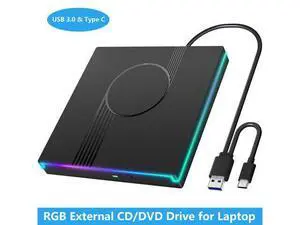 RGB External CD/DVD Drive for Laptop, External DVD Drive USB 3.0 Type-C Portable DVD Player, CD Burner +/-RW Optical Drive, Slim CD ROM External Optical Drive for Laptop Desktop PC Windows Mac RGB External CD/DVD Drive for Laptop, External DVD Drive USB 3.0 Type-C Portable DVD Player, CD Burner +/-RW Optical Drive, Slim CD ROM External Optical Drive for Laptop Desktop PC Windows Mac