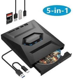 External CD DVD drive, 5-in-1 Multifunctional USB 3.0 Type C External DVD Drive, with SD/TF card reader & 3 USB Ports, External DVD Burner for PC Laptop MacBook Windows11/10/8/7/XP Linux Mac OS External CD DVD drive, 5-in-1 Multifunctional USB 3.0 Type C External DVD Drive, with SD/TF card reader & 3 USB Ports, External DVD Burner for PC Laptop MacBook Windows11/10/8/7/XP Linux Mac OS