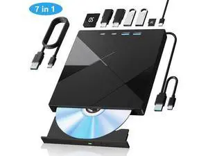 7 in 1 External CD/DVD Drive for Laptop, Portable DVD Player for Laptop with 2 USB A & 2 USB C, SD/TF Port, USB 3.0/Type C External DVD Drive,CD Drive USB Optical DVD Drive for PC Windows Linux 7 in 1 External CD/DVD Drive for Laptop, Portable DVD Player for Laptop with 2 USB A & 2 USB C, SD/TF Port, USB 3.0/Type C External DVD Drive,CD Drive USB Optical DVD Drive for PC Windows Linux