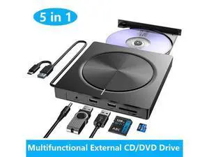 External CD/DVD Drive for Laptop, 5 in 1 Portable DVD Player DVD Reader Writer ROM Drive, USB 3.0 CD Burner External Disk Drive Compatible with Laptop Desktop,Windows 11/10/8/7 Linux MacOS External CD/DVD Drive for Laptop, 5 in 1 Portable DVD Player DVD Reader Writer ROM Drive, USB 3.0 CD Burner External Disk Drive Compatible with Laptop Desktop,Windows 11/10/8/7 Linux MacOS