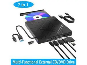 7 in 1 External CD/DVD Drive for Laptop, USB 3.0 Ultra Slim Portable CD Burner with 4 USB Ports and 2 TF/SD Card Slots, External CD DVD Drive Compatible with Mac, PC, Windows 11/10/8/7, Linux 7 in 1 External CD/DVD Drive for Laptop, USB 3.0 Ultra Slim Portable CD Burner with 4 USB Ports and 2 TF/SD Card Slots, External CD DVD Drive Compatible with Mac, PC, Windows 11/10/8/7, Linux