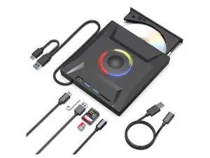 6 in 1 External DVD Drive, USB 3.0 & Type-C CD Burner Player with 3 USB Ports and 2 TF/SD Card Slots, Portable Slim Optical Disk Drive, External CD/DVD Drive for Laptops PC Windows Linux MacOS 6 in 1 External DVD Drive, USB 3.0 & Type-C CD Burner Player with 3 USB Ports and 2 TF/SD Card Slots, Portable Slim Optical Disk Drive, External CD/DVD Drive for Laptops PC Windows Linux MacOS