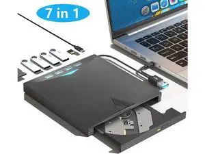 7-in-1 External CD DVD Drive for Laptop, USB 3.0 DVD Player with 4 USB Ports & SD/TF Slot Optical Disk Drive Reader Writer Burner for PC, Laptop Windows 11/10/8/7/ XP/ 2003/Vista/Linux, MacOS 7-in-1 External CD DVD Drive for Laptop, USB 3.0 DVD Player with 4 USB Ports & SD/TF Slot Optical Disk Drive Reader Writer Burner for PC, Laptop Windows 11/10/8/7/ XP/ 2003/Vista/Linux, MacOS