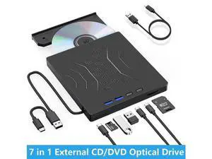 USB 3.0 & USB C 7 in 1 External CD DVD Drive, Portable CD/DVD +/-RW Burner for Laptop & Desktop - Plug & Play, Ultra Slim Design, Fast Burning, Compatible with Windows 11/10/8/7, Mac OS, Linux USB 3.0 & USB C 7 in 1 External CD DVD Drive, Portable CD/DVD +/-RW Burner for Laptop & Desktop - Plug & Play, Ultra Slim Design, Fast Burning, Compatible with Windows 11/10/8/7, Mac OS, Linux