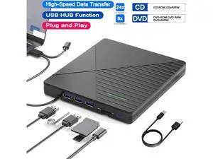 7 in 1 External CD DVD Drive for Laptop with 3 USB Ports & TF/SD Card Slots, USB 3.0 & USB-C CD DVD Optical Disc Reader Burner Player for MacBook Pro Laptop PC Windows 11/10/8/7 Linux Mac OS 7 in 1 External CD DVD Drive for Laptop with 3 USB Ports & TF/SD Card Slots, USB 3.0 & USB-C CD DVD Optical Disc Reader Burner Player for MacBook Pro Laptop PC Windows 11/10/8/7 Linux Mac OS