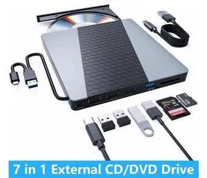 External CD DVD Drive, USB3.0/USB C Portable CD/DVD Player with SD/TF Slot, 1 USB 3.0 & 4 USB 2.0 Ports, CD ROM Burner Optical Drive Compatible with Windows 11/10/8.1/8/7/vista,Linux,MacOS External CD DVD Drive, USB3.0/USB C Portable CD/DVD Player with SD/TF Slot, 1 USB 3.0 & 4 USB 2.0 Ports, CD ROM Burner Optical Drive Compatible with Windows 11/10/8.1/8/7/vista,Linux,MacOS