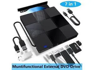 External CD/DVD Drive for Laptop, 7 in 1 USB 3.0 Type C Ultra-Slim Portable CD/DVD Player Burner, with 4 USB Ports&SD TF Card Slot, Optical Drive Compatible with Windows 11/10/8/7, Linux, MacOS External CD/DVD Drive for Laptop, 7 in 1 USB 3.0 Type C Ultra-Slim Portable CD/DVD Player Burner, with 4 USB Ports&SD TF Card Slot, Optical Drive Compatible with Windows 11/10/8/7, Linux, MacOS