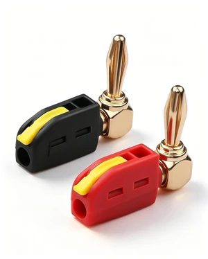 90 Degree 4mm Banana Plugs, High Current Quick Connect 24K Gold Plated Right Ang 90 Degree 4mm Banana Plugs, High Current Quick Connect 24K Gold Plated Right Ang