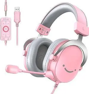 USB Gaming Headset, PC Over-Ear Wired Streaming Headset with 3.5mm Jack, Detachable Microphone, 7.1 Surround Sound, Control Box, Passive Noise Cancellation, for PS5/Xbox/Switch-H9 Pink USB Gaming Headset, PC Over-Ear Wired Streaming Headset with 3.5mm Jack, Detachable Microphone, 7.1 Surround Sound, Control Box, Passive Noise Cancellation, for PS5/Xbox/Switch-H9 Pink