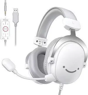 USB PC Gaming Headset with 3.5mm Audio Jack, Detachable Microphone, 7.1 Surround Sound, Volume Control, Streaming Over-Ear Wired Headphones for Computer, PS5, Controller, Xbox-H9 White USB PC Gaming Headset with 3.5mm Audio Jack, Detachable Microphone, 7.1 Surround Sound, Volume Control, Streaming Over-Ear Wired Headphones for Computer, PS5, Controller, Xbox-H9 White