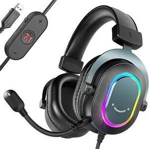 Gaming Headset for PC-Wired Headphones with Microphone-7.1 Surround Sound Computer USB Headset for Laptop, Streaming Headphones on PS4/PS5, with EQ Mode, RGB, Soft Ear Pads - AmpliGame H6 Gaming Headset for PC-Wired Headphones with Microphone-7.1 Surround Sound Computer USB Headset for Laptop, Streaming Headphones on PS4/PS5, with EQ Mode, RGB, Soft Ear Pads - AmpliGame H6