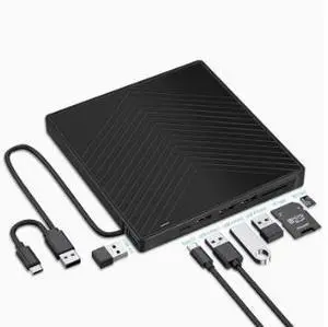 7-in-1 External DVD Burner USB 3.0 Type-C Slim Portable CD DVD RW Drive, Ultra Thin Optical Drive with Card Reader for Laptop Desktop PC Computer 7-in-1 External DVD Burner USB 3.0 Type-C Slim Portable CD DVD RW Drive, Ultra Thin Optical Drive with Card Reader for Laptop Desktop PC Computer