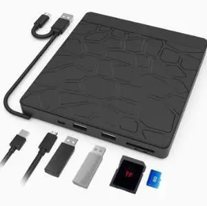 5-in-1 External DVD Burner with USB Hub & Card Reader, USB 3.0 Type-C Portable CD DVD RW Drive, SD TF Card Reader Optical Drive for Laptop Desktop PC Mac 5-in-1 External DVD Burner with USB Hub & Card Reader, USB 3.0 Type-C Portable CD DVD RW Drive, SD TF Card Reader Optical Drive for Laptop Desktop PC Mac