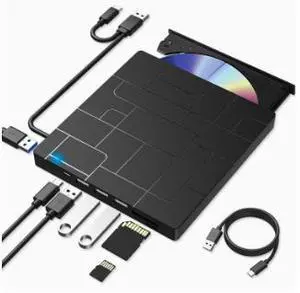 7-in-1 External DVD Burner USB Optical Drive, Portable CD DVD RW Writer with USB Powered Design, Slim Plug & Play Drive for Laptop Desktop PC Mac Computer 7-in-1 External DVD Burner USB Optical Drive, Portable CD DVD RW Writer with USB Powered Design, Slim Plug & Play Drive for Laptop Desktop PC Mac Computer