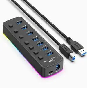 RGB 7-Port USB 3.0 Hub, 5Gbps High Speed USB Splitter Expansion Hub with Multiple Ports for Laptop Desktop PC Keyboard Mouse Flash Drive RGB 7-Port USB 3.0 Hub, 5Gbps High Speed USB Splitter Expansion Hub with Multiple Ports for Laptop Desktop PC Keyboard Mouse Flash Drive