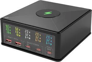 160W Desktop Charger Station with Wireless Charging Pad & Per-Port Display | Powers Multiple Devices at Once: PD 3.0 65W USB-C for MacBook, QC 3.0 for Phones, 15W Qi for iPhone, Pixel, Samsung, iPad 160W Desktop Charger Station with Wireless Charging Pad & Per-Port Display | Powers Multiple Devices at Once: PD 3.0 65W USB-C for MacBook, QC 3.0 for Phones, 15W Qi for iPhone, Pixel, Samsung, iPad