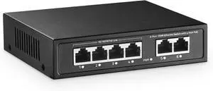 6 Port Mini PoE Switch with 4 PoE+, 2 Uplink, 10/100Mbps Ethernet, 65W 802.3af/at PoE, Fanless Metal Plug & Play PoE+ YuLinca Network Switch 6 Port Mini PoE Switch with 4 PoE+, 2 Uplink, 10/100Mbps Ethernet, 65W 802.3af/at PoE, Fanless Metal Plug & Play PoE+ YuLinca Network Switch