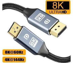 DisplayPort 1.4 Cable Ultra HD 8K 4K Copper Cord DP 1.4 HBR3 8K@60Hz 4K@144Hz High Speed 32.4Gbps HDCP 3D Slim and Flexible DP to DP Cable for Laptop PC TV Gaming Monitor (6.6ft/2m) DisplayPort 1.4 Cable Ultra HD 8K 4K Copper Cord DP 1.4 HBR3 8K@60Hz 4K@144Hz High Speed 32.4Gbps HDCP 3D Slim and Flexible DP to DP Cable for Laptop PC TV Gaming Monitor (6.6ft/2m)