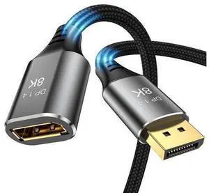 8K DisplayPort Extension Cable 3Feet, DisplayPort 1.4 Male to Female Extension Cable, Braided DP to DP Extended Cord, Supports 8K@60Hz,4K@120Hz (Grey, 3 Ft) 8K DisplayPort Extension Cable 3Feet, DisplayPort 1.4 Male to Female Extension Cable, Braided DP to DP Extended Cord, Supports 8K@60Hz,4K@120Hz (Grey, 3 Ft)