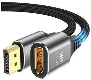 8K DisplayPort Extension Cable 1.5Feet, DisplayPort 1.4 Male to Female Extension Cable, Braided DP to DP Extended Cord, Supports 8K@60Hz,4K@120Hz (Grey, 1.5 Ft) 8K DisplayPort Extension Cable 1.5Feet, DisplayPort 1.4 Male to Female Extension Cable, Braided DP to DP Extended Cord, Supports 8K@60Hz,4K@120Hz (Grey, 1.5 Ft)