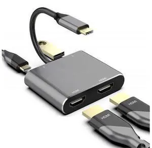Type C To Dual HDMI-Compatible USB 3.0 PD Converter 4 In 1 USB C Dock Station Hub 4K Adapter Cable for Phone Macbook Laptop TV Type C To Dual HDMI-Compatible USB 3.0 PD Converter 4 In 1 USB C Dock Station Hub 4K Adapter Cable for Phone Macbook Laptop TV