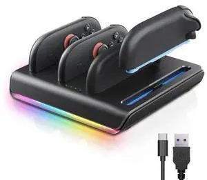 Charger Dock for Nintend0 Switch 2 Joycon, 4-in-1 Switch 2 joycon Charging Dock with 8 RGB Lighting Modes, LED Indicators, 5V/2A Fast Magnetic Charging, Circuit Protection, and USB-C Cable (Black) Charger Dock for Nintend0 Switch 2 Joycon, 4-in-1 Switch 2 joycon Charging Dock with 8 RGB Lighting Modes, LED Indicators, 5V/2A Fast Magnetic Charging, Circuit Protection, and USB-C Cable (Black)
