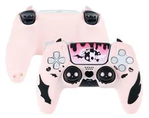 GeekShare Controller Skin Set Compatible with PS5, Anti-Slip Silicone Protective Cover with 2 Thumb Grip Caps and 1 Sticker - Sweetheart Skull Design (Pink) GeekShare Controller Skin Set Compatible with PS5, Anti-Slip Silicone Protective Cover with 2 Thumb Grip Caps and 1 Sticker - Sweetheart Skull Design (Pink)