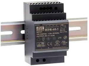 HDR-60-5 Ultra Slim Step Shape 3SU DIN Rail Power Supply, 5 Volt, 6.5 Amp, 32.5 Watt HDR-60-5 Ultra Slim Step Shape 3SU DIN Rail Power Supply, 5 Volt, 6.5 Amp, 32.5 Watt