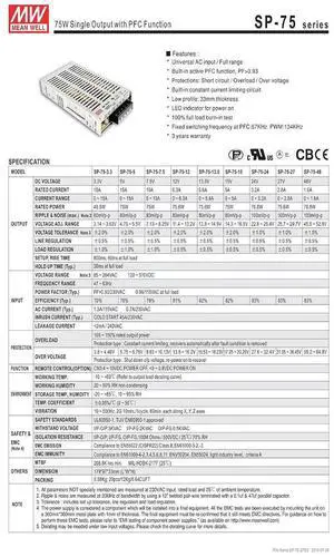 SP-75-15 Mean Well Power Supply SP-75-15 Mean Well Power Supply