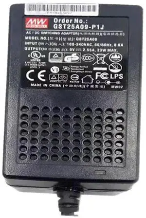 GST25A09-P1J Desktop AC Adapter, 23W 9V 2.55A, DC P1J Barrel Plug, 2.1mm I.D. x 5.5mm O.D. x 11mm Center Positive Female, 3 Pole AC Inlet IEC320-C14, Input: 85~264VAC, Level VI GST25A09-P1J Desktop AC Adapter, 23W 9V 2.55A, DC P1J Barrel Plug, 2.1mm I.D. x 5.5mm O.D. x 11mm Center Positive Female, 3 Pole AC Inlet IEC320-C14, Input: 85~264VAC, Level VI