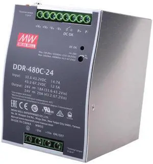 DDR-480C-24, DIN Rail DC-DC Converter, 24V 20A 480W, 33.6~67.2VDCin, 12-Pin Carton DDR-480C-24, DIN Rail DC-DC Converter, 24V 20A 480W, 33.6~67.2VDCin, 12-Pin Carton