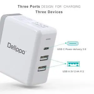 45W 3.0 Type C Port Total Fast Charger & 2 USB 20W,3 Ports Charger Compatible for MacBook Pro,Galaxy S20 Ultra / S20+Galaxy S9,for iPhone X 8 for MacBook Pro 13/15,for Dell for HP More 45W 3.0 Type C Port Total Fast Charger & 2 USB 20W,3 Ports Charger Compatible for MacBook Pro,Galaxy S20 Ultra / S20+Galaxy S9,for iPhone X 8 for MacBook Pro 13/15,for Dell for HP More