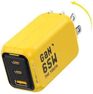 Youth 65W GaN+ USB C Charger Block, 3-Port PPS Type C Compact Foldable Laptop Fast Wall Charger for MacBook Pro/Air, iPad Pro, iPhone 17/16 Pro Max, Galaxy S24, Pixel, Steam Deck and More, Yellow Youth 65W GaN+ USB C Charger Block, 3-Port PPS Type C Compact Foldable Laptop Fast Wall Charger for MacBook Pro/Air, iPad Pro, iPhone 17/16 Pro Max, Galaxy S24, Pixel, Steam Deck and More, Yellow