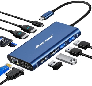 USB C Docking Station, 11-in-1 Dock, HDMI, VGA, Ethernet, Blue Triple display via 2 HDMI and VGA; plug-and-play, 100W PD, USB and SD/TF; compatible for HP, Dell and Lenovo USB C laptops USB C Docking Station, 11-in-1 Dock, HDMI, VGA, Ethernet, Blue Triple display via 2 HDMI and VGA; plug-and-play, 100W PD, USB and SD/TF; compatible for HP, Dell and Lenovo USB C laptops
