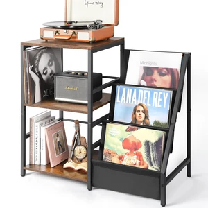 Record Player Stand, Turntable Stand with 3-Tier Vinyl Record Storage, Record Player Table Holds Up to 200 Albums, End Table for Vinyl Records, Vinyl Record Holder Cabinet for Living Room Record Player Stand, Turntable Stand with 3-Tier Vinyl Record Storage, Record Player Table Holds Up to 200 Albums, End Table for Vinyl Records, Vinyl Record Holder Cabinet for Living Room