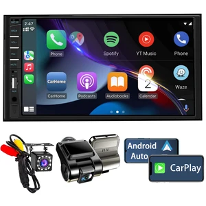 Double Din Car Stereo with Backup Camera & Dash Cam 7inch Touchscreen Car Audio Receivers Support Apple Carplay & Android Auto, Bluetooth, Mirror Link, SWC, FM/EQ/USB/TF/AUX Double Din Car Stereo with Backup Camera & Dash Cam 7inch Touchscreen Car Audio Receivers Support Apple Carplay & Android Auto, Bluetooth, Mirror Link, SWC, FM/EQ/USB/TF/AUX