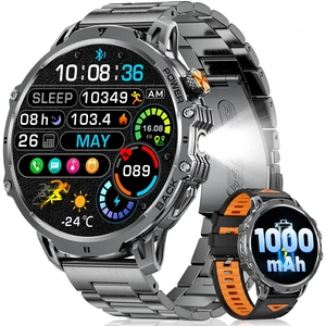 Military Smart Watches for Men(2 Bands), 1000mAh/1.85" HD Large Screen Flashlight/110+ Sports Modes/IP68 Waterproof/Sleep Monitor Smartwatch, Fitness Tracker Watch for Android iOS,Matte Black Military Smart Watches for Men(2 Bands), 1000mAh/1.85" HD Large Screen Flashlight/110+ Sports Modes/IP68 Waterproof/Sleep Monitor Smartwatch, Fitness Tracker Watch for Android iOS,Matte Black