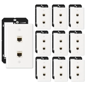 10-Pack Shielded Cat7 Ethernet Wall Plate, 2-Port Keystone 10Gbit/s, 2-Port Keystone Wall Plate with Bracket + Cat7 Shielded RJ45 Coupler, Female to Female RJ45 Cat7 Wall Plate, PoE 10-Pack Shielded Cat7 Ethernet Wall Plate, 2-Port Keystone 10Gbit/s, 2-Port Keystone Wall Plate with Bracket + Cat7 Shielded RJ45 Coupler, Female to Female RJ45 Cat7 Wall Plate, PoE